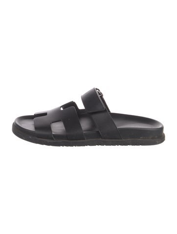 Pre-owned Hermes Chypre H Logo Slides In Black