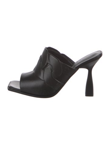 Pre-owned Hermes Hanna 95 Chaîne D'ancre Insignia Slides In Black