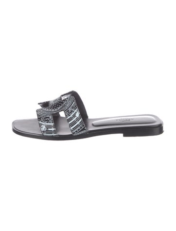 Pre-owned Hermes 2023 Astrologie Bandana Oran Slides In Black