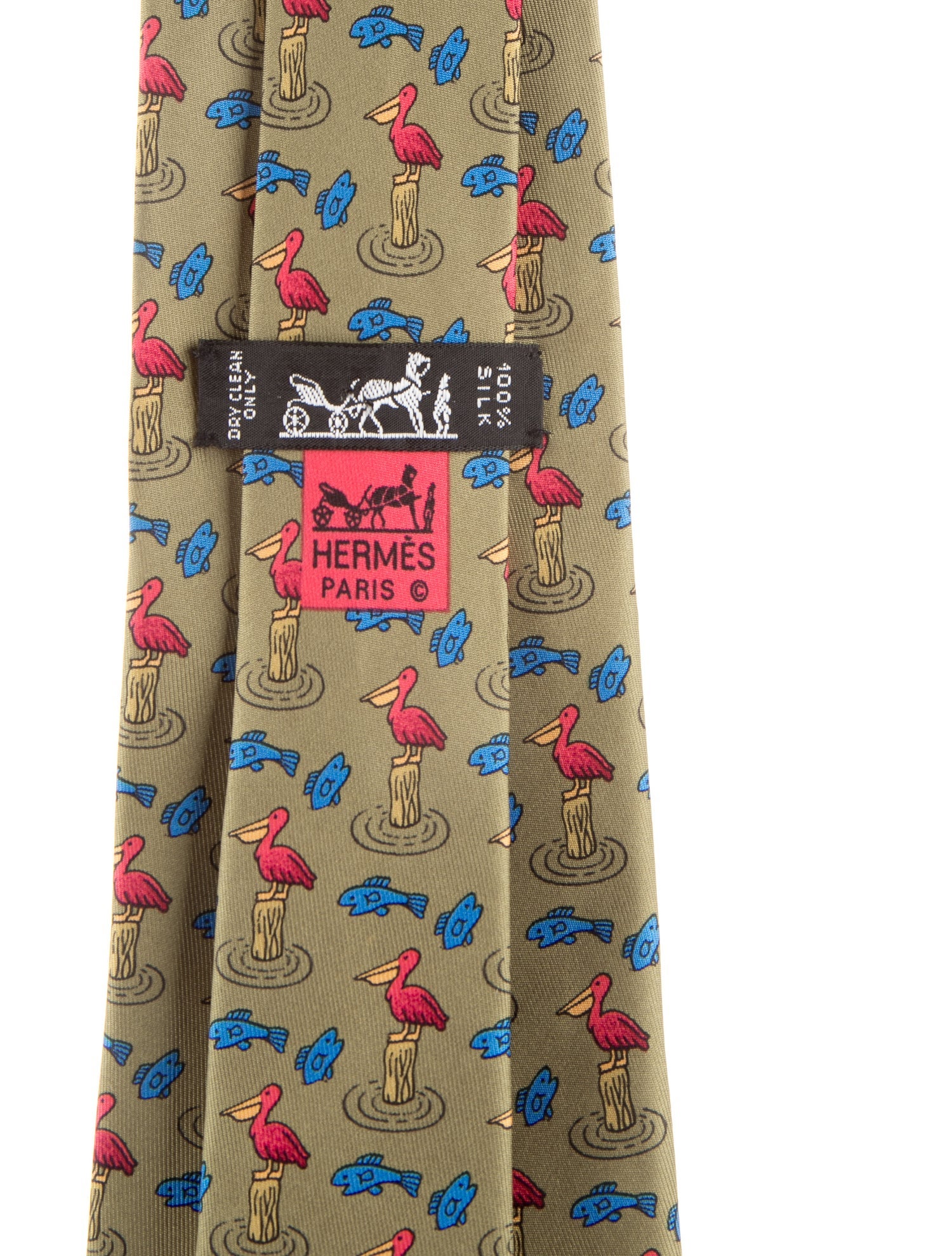 Hermès Pelican Fish Motif Necktie