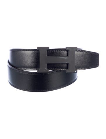 Pre-owned Hermes Reversible 32 Mm H Belt Kit In Black/grey