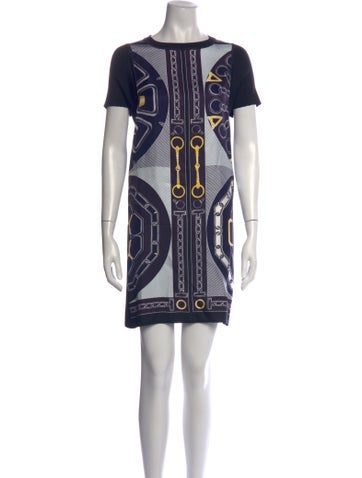 Pre-owned Hermes Silk Mini Dress In Blue