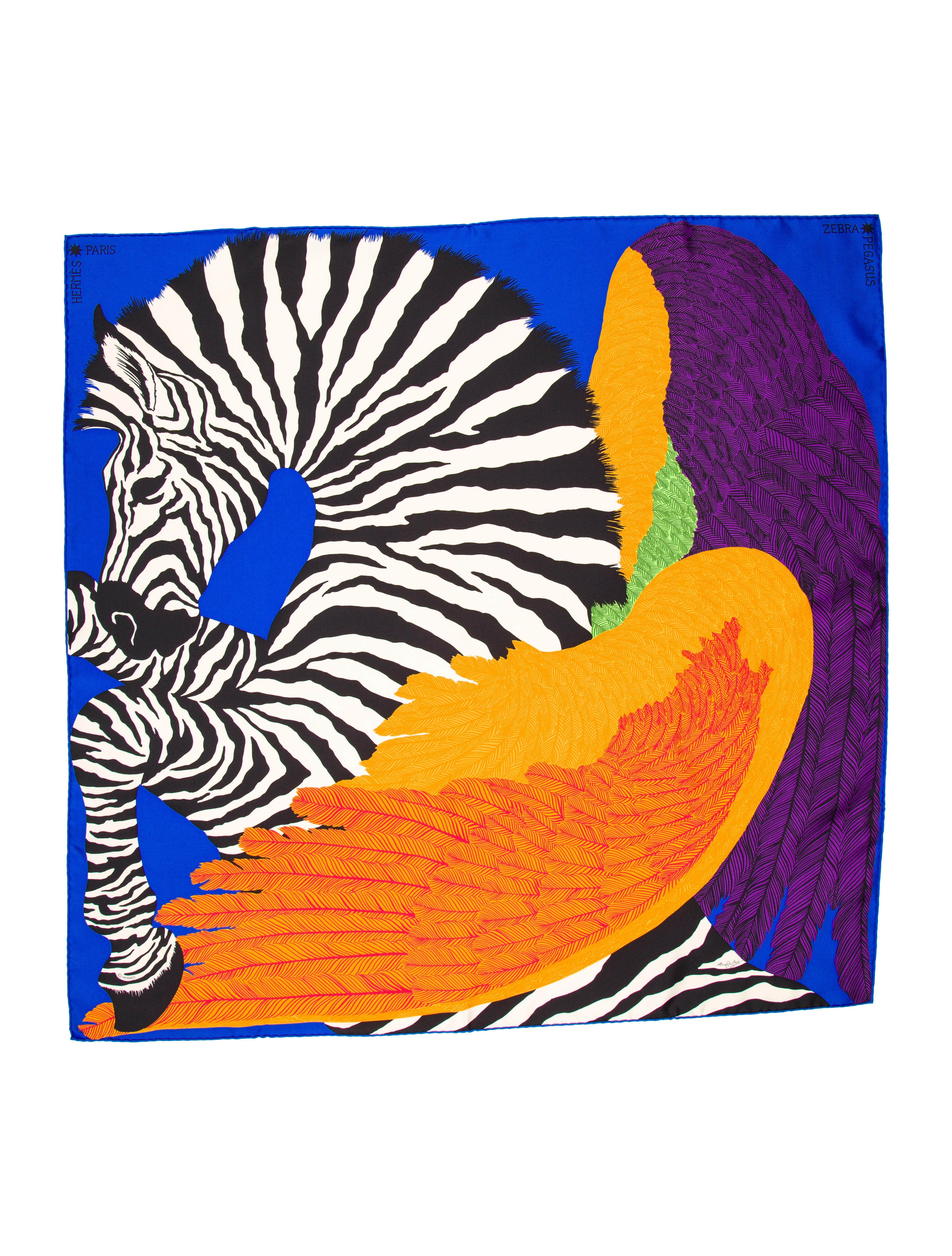 Hermès Zebra Pegasus Silk Scarf Blue Scarves and Shawls, Accessories