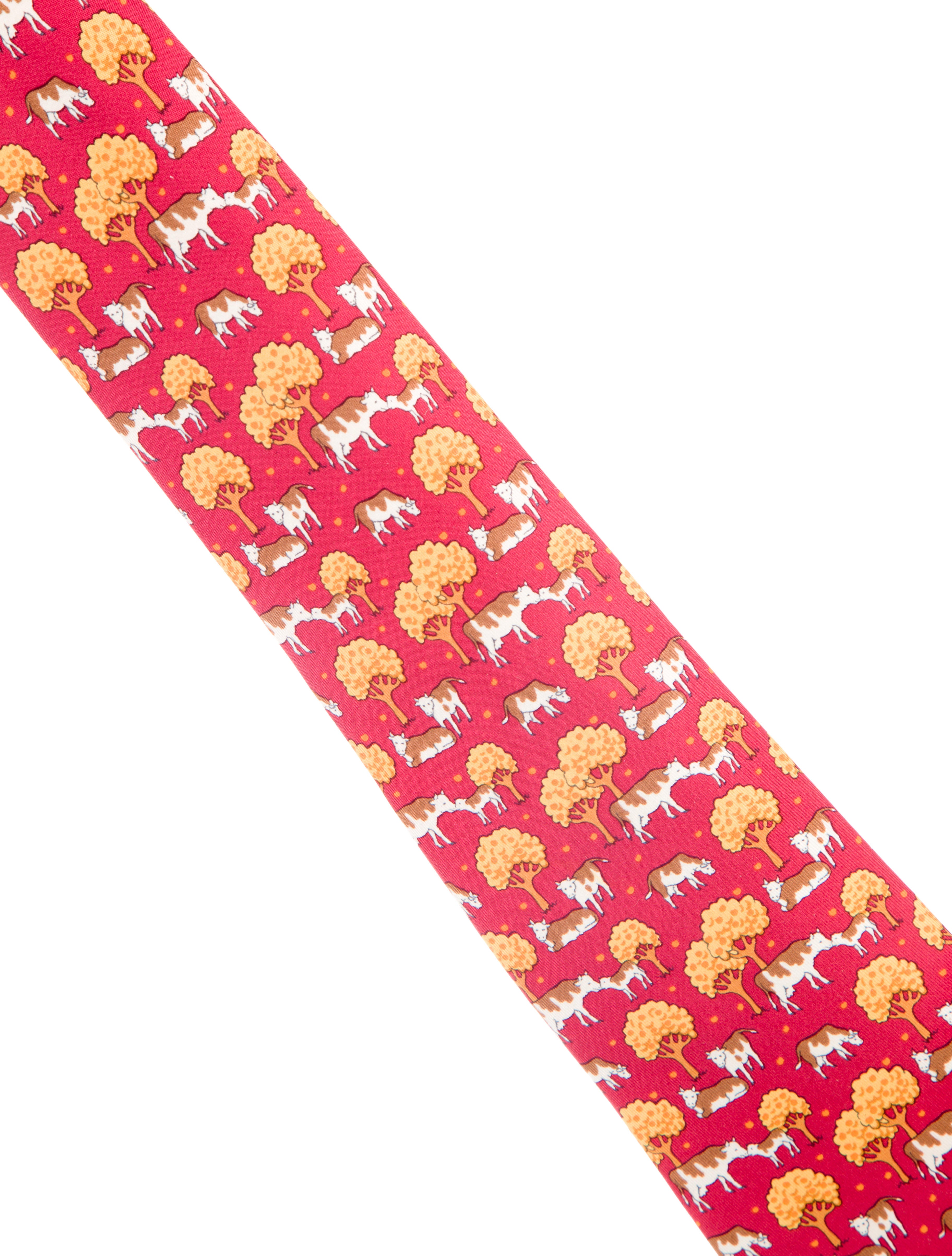 Hermès Silk Cow Print Tie Orange Pattern, Men's Ties HER97007 The