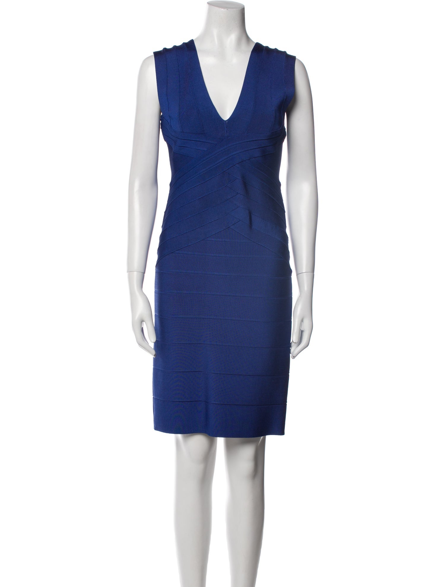 Herve Leger V-Neck Knee-Length Dress