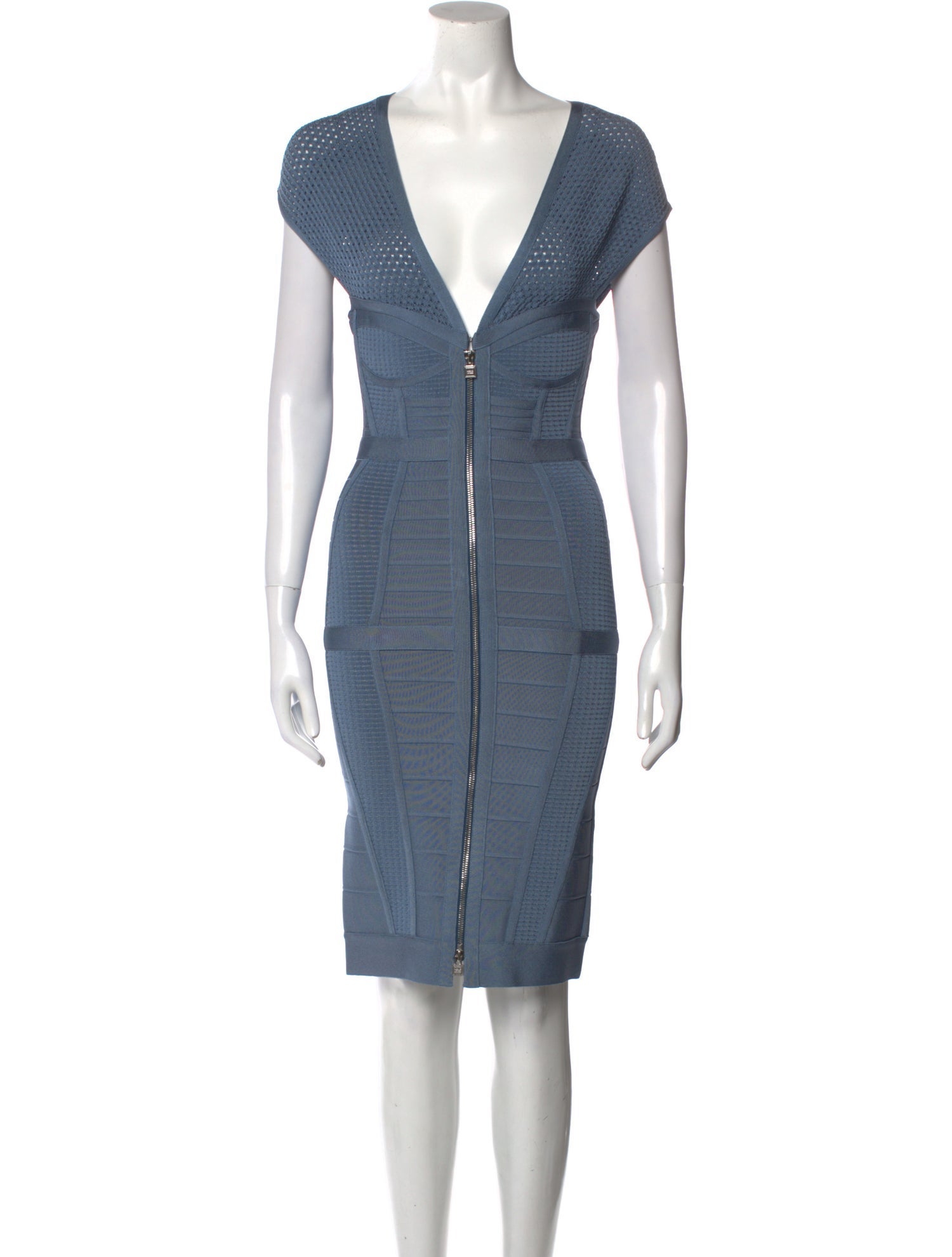 Herve Leger V-Neck Knee-Length Dress