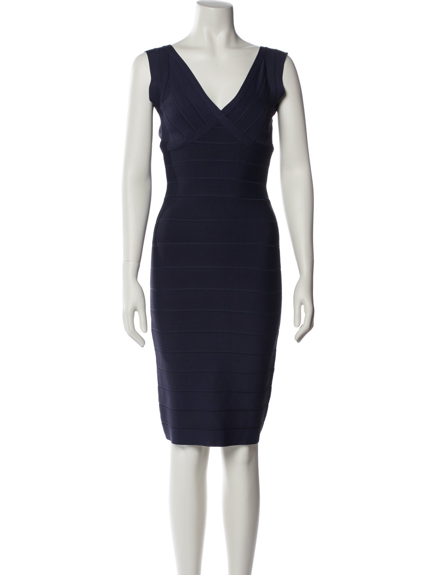 Herve Leger V-Neck Knee-Length Dress
