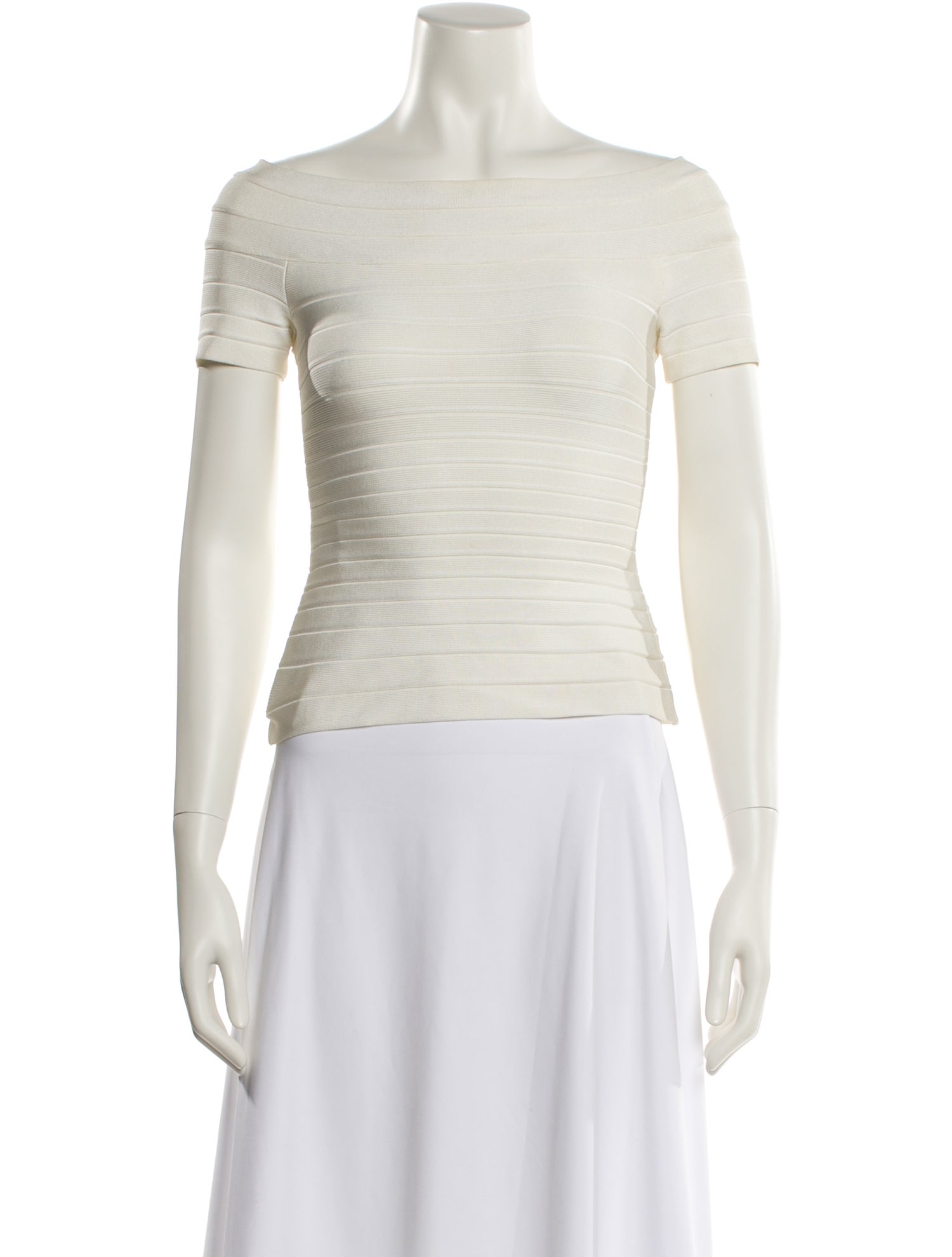 Herve Leger Off-The-Shoulder Short Sleeve T-Shirt