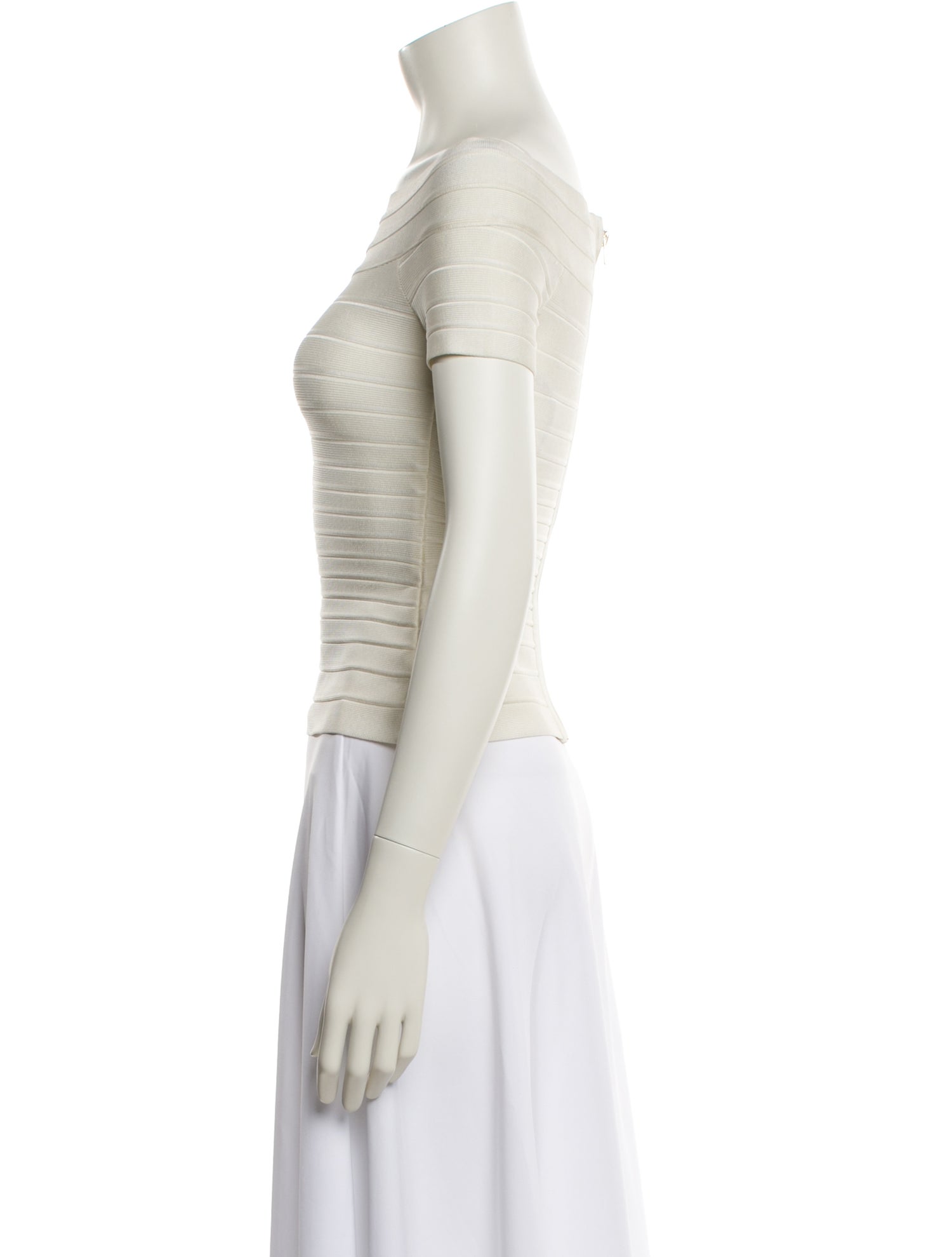 Herve Leger Off-The-Shoulder Short Sleeve T-Shirt