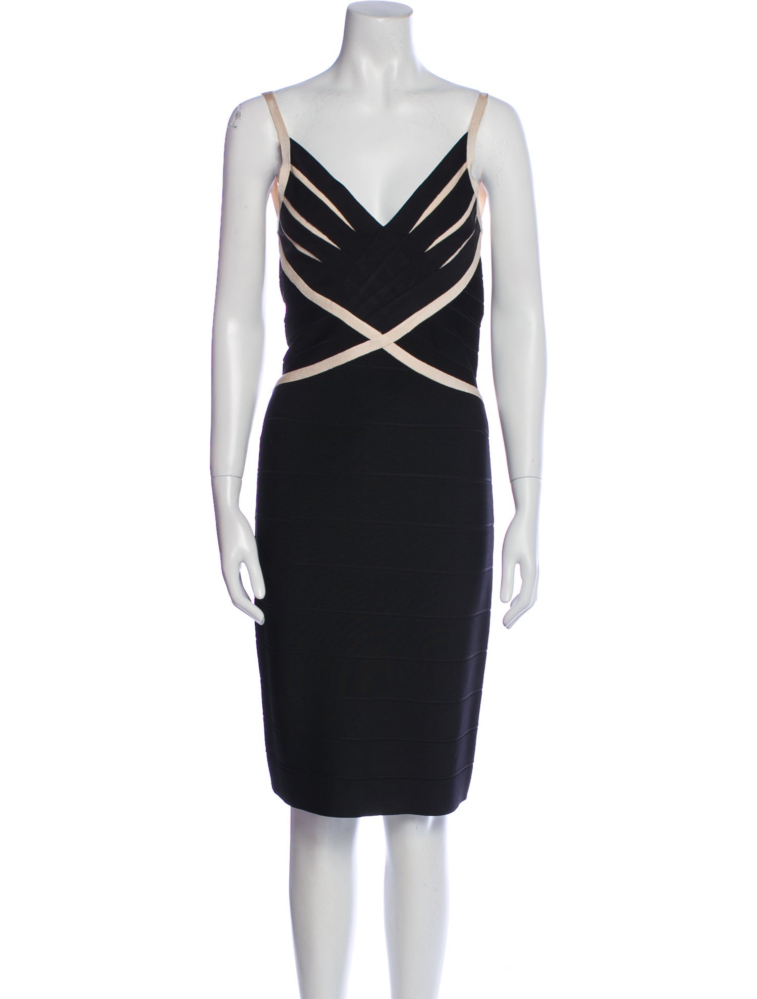 Herve Leger V-Neck Knee-Length Dress