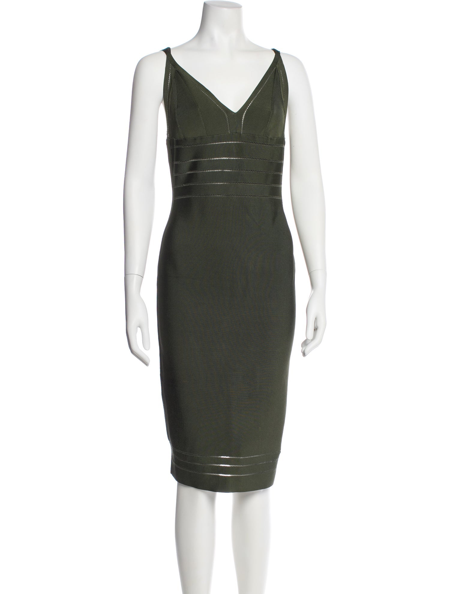 Herve Leger V-Neck Knee-Length Dress