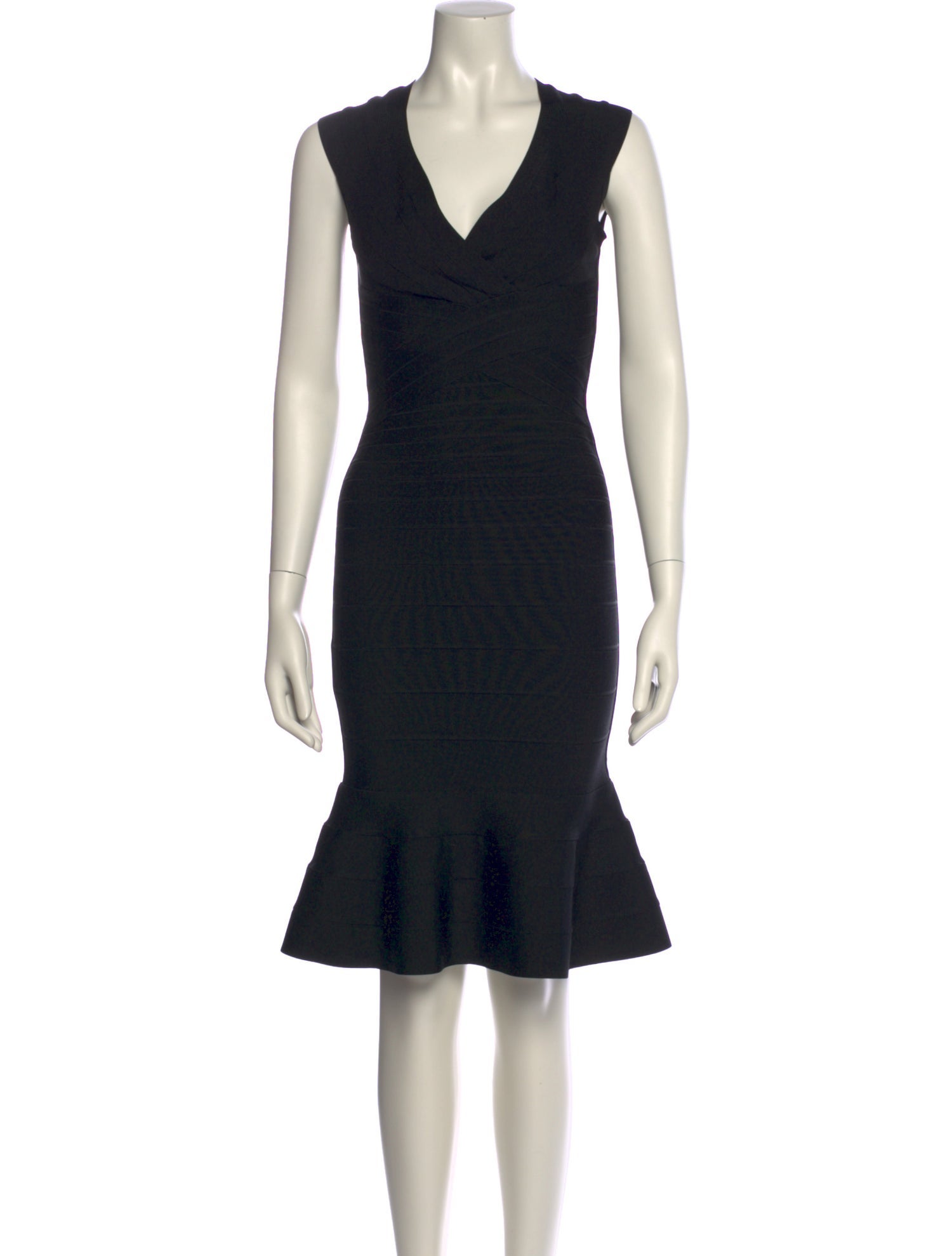 Herve Leger V-Neck Knee-Length Dress