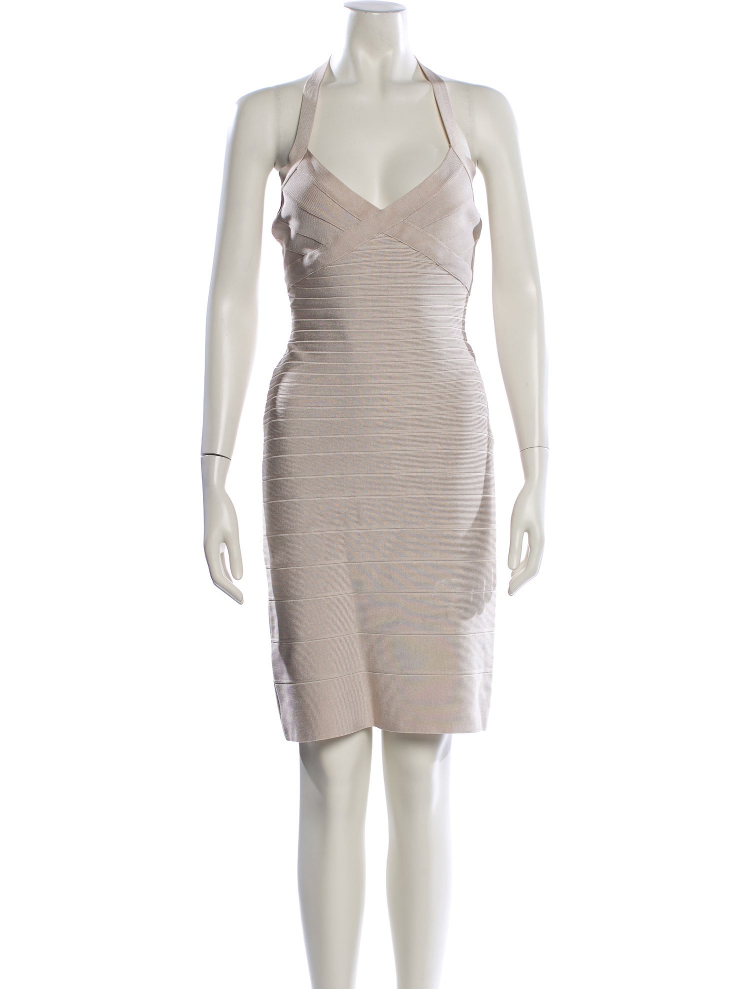Herve Leger V-Neck Knee-Length Dress