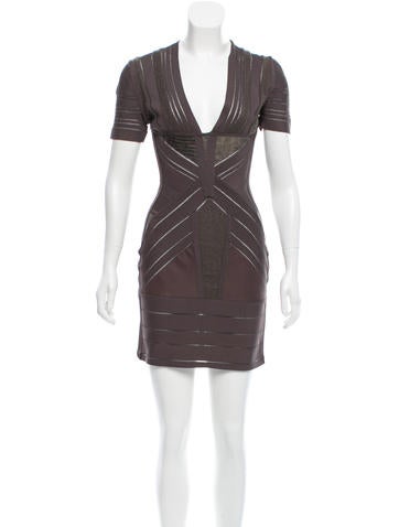 Herve Leger Short Sleeve Bandage Dress