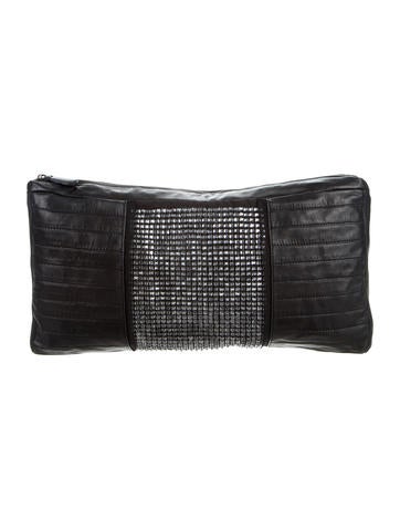 Herve Leger Gem-Embellished Leather Oversize Clutch