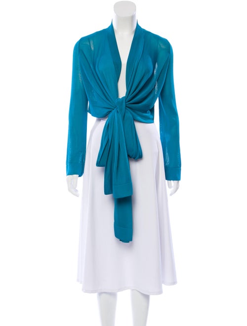 Herve Leger Tie-Front Knit Cardigan Blue