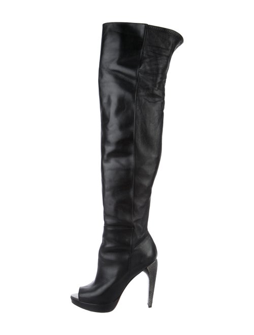 Herve Leger Peep-Toe Over-The-Knee Boots Black