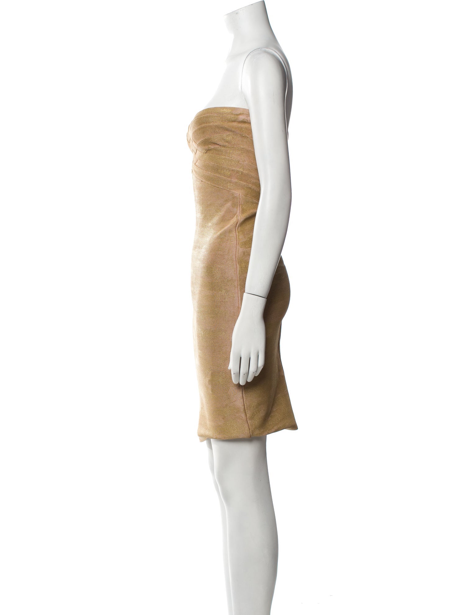 Herve Leger Strapless Mini Dress - Gold Dresses, Clothing - HEV84515 | The  RealReal