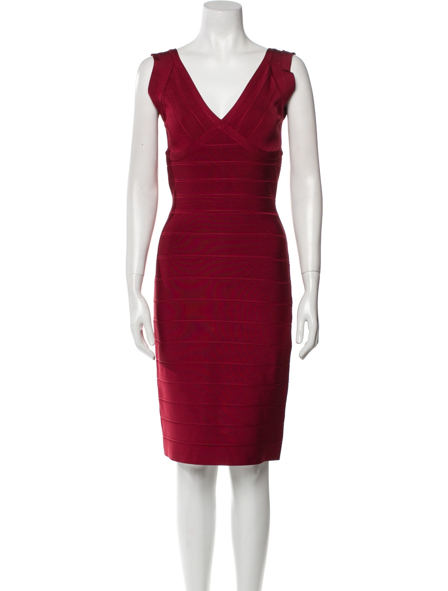 Herve Leger V-Neck Knee-Length Dress w/ Tags