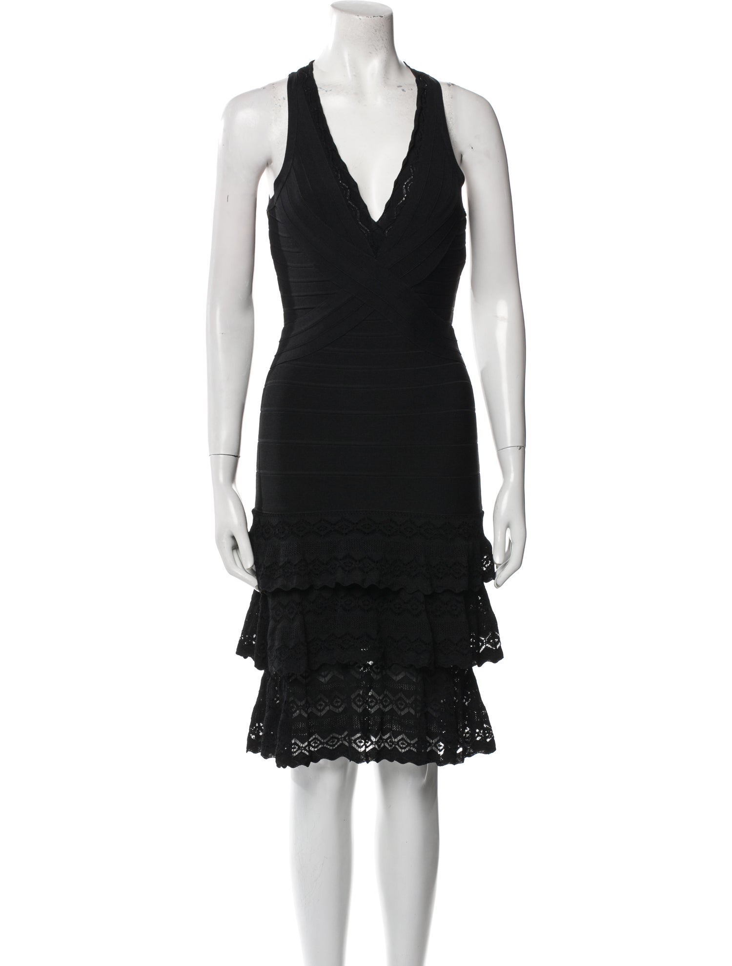 Herve Leger V-Neck Knee-Length Dress