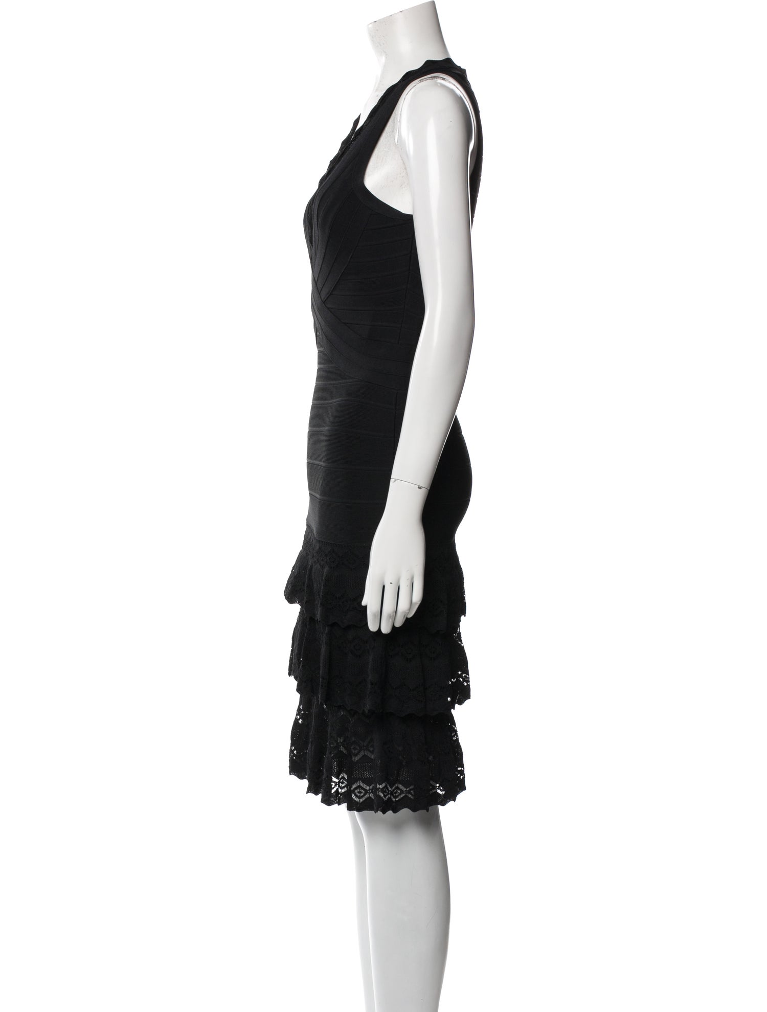 Herve Leger V-Neck Knee-Length Dress