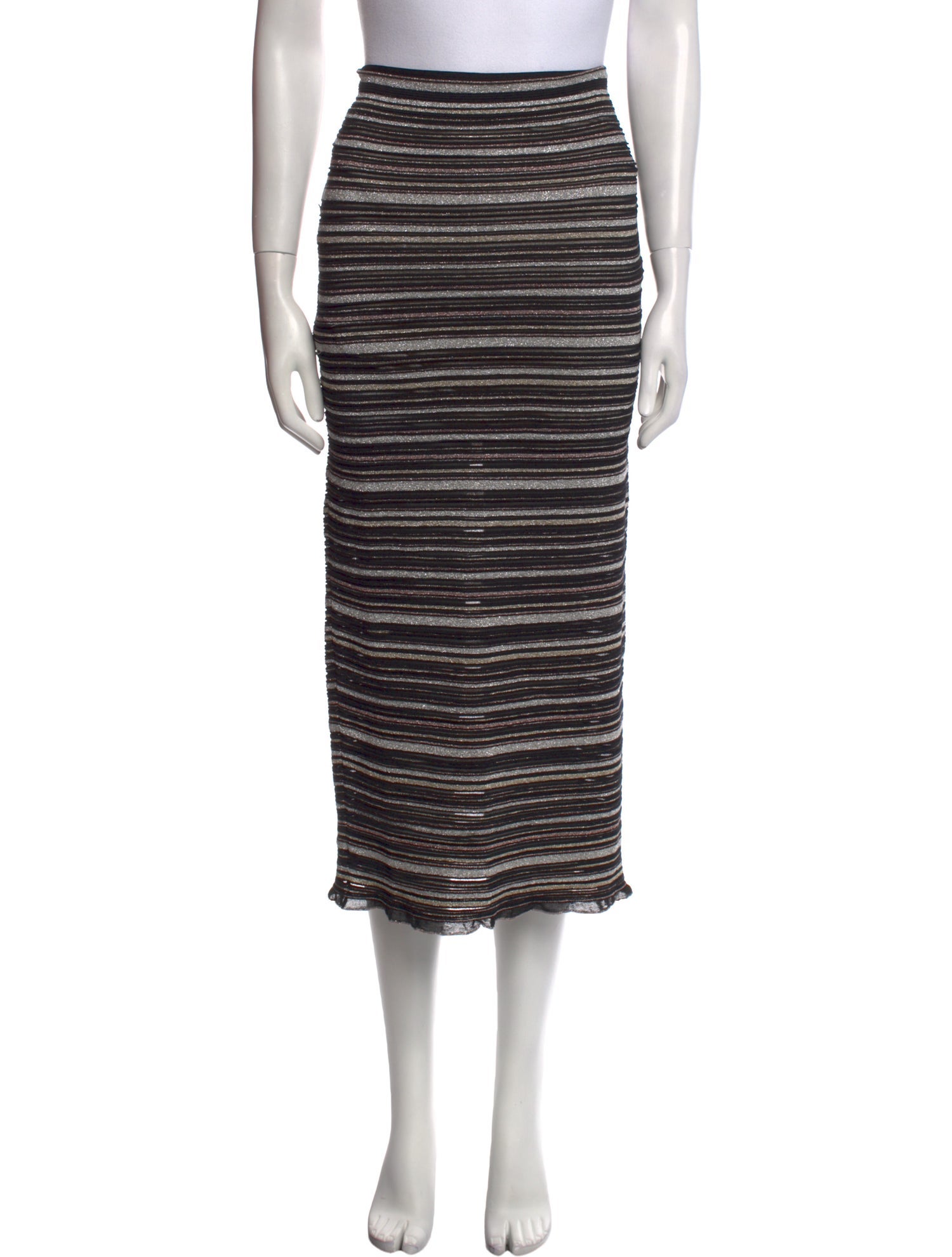 Herve Leger Striped Midi Length Skirt