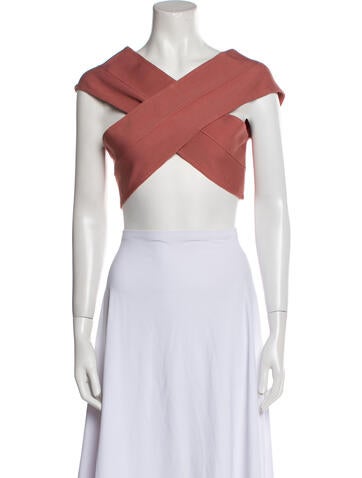 Herve Leger Tops V-Neck Short Sleeve Crop Top L