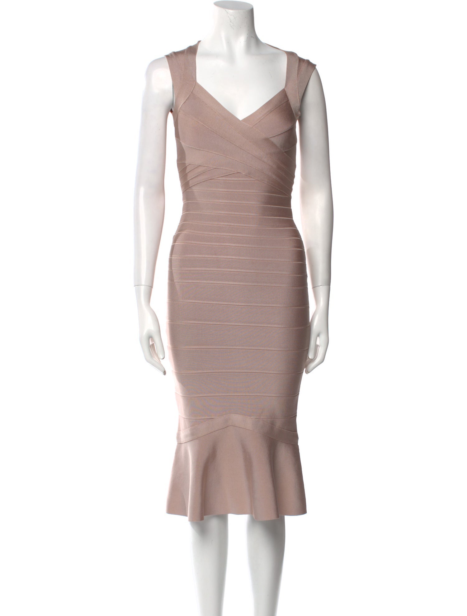 Herve Leger V-Neck Knee-Length Dress