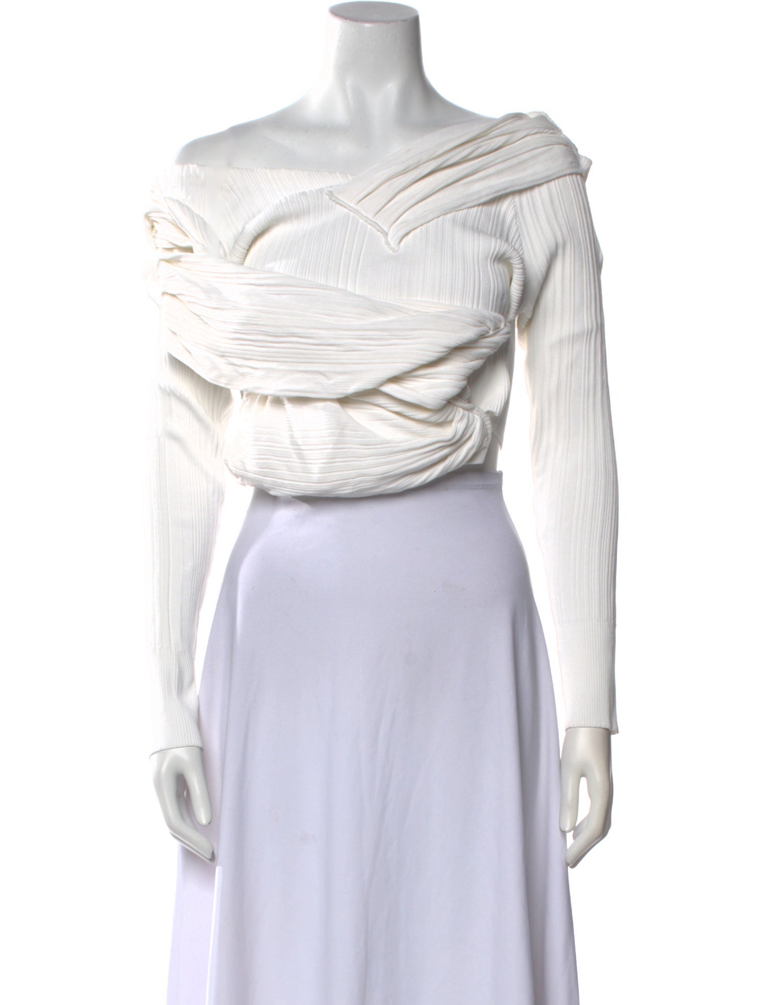 Herve Leger One-Shoulder Long Sleeve Crop Top