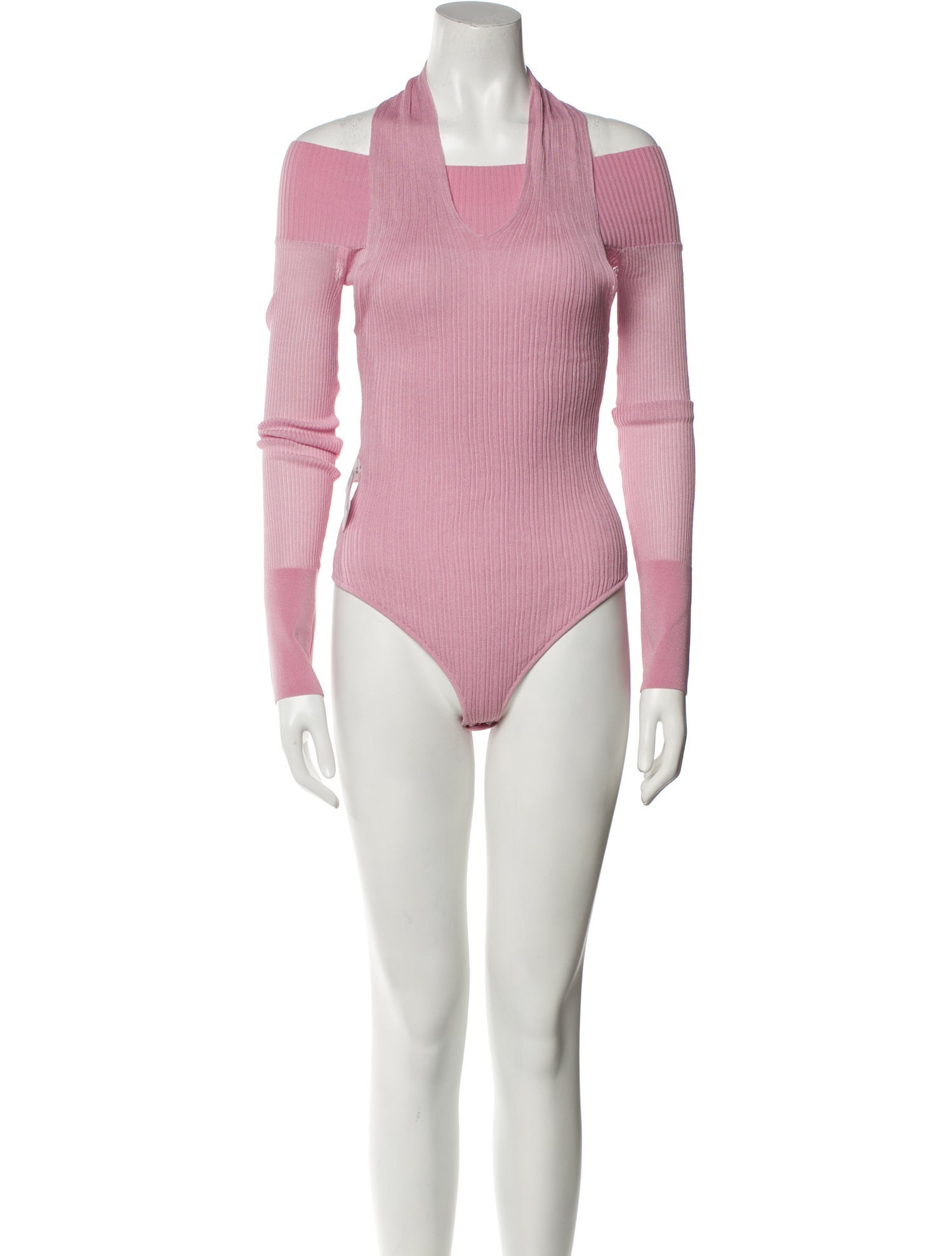 Herve Leger Square Neckline Long Sleeve Bodysuit