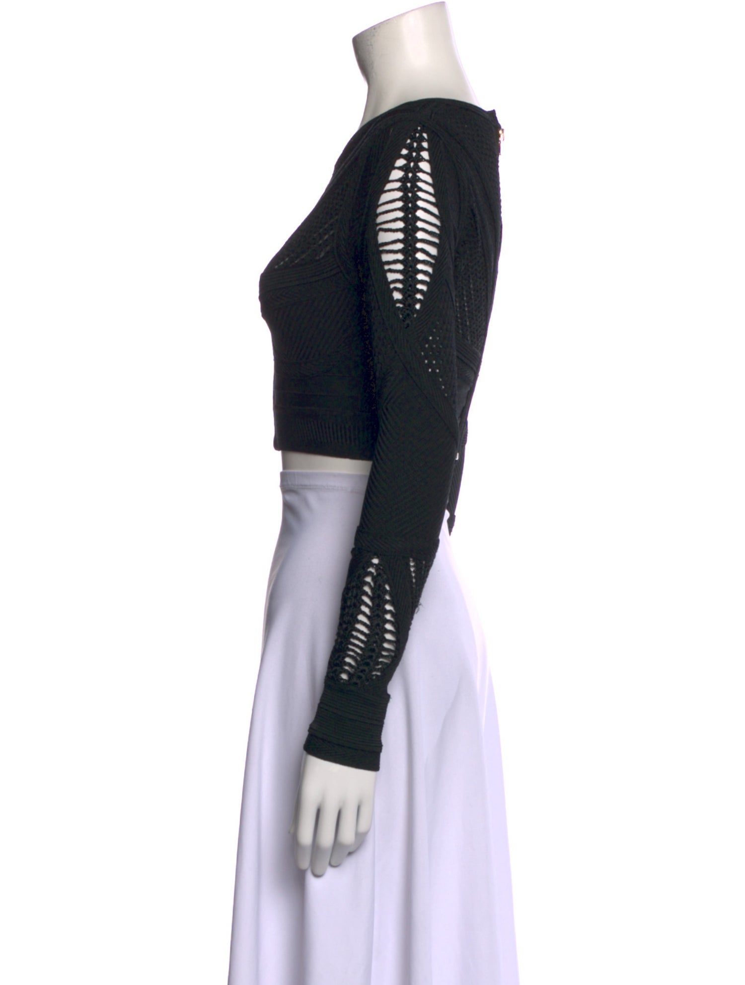 Herve Leger Scoop Neck Long Sleeve Crop Top