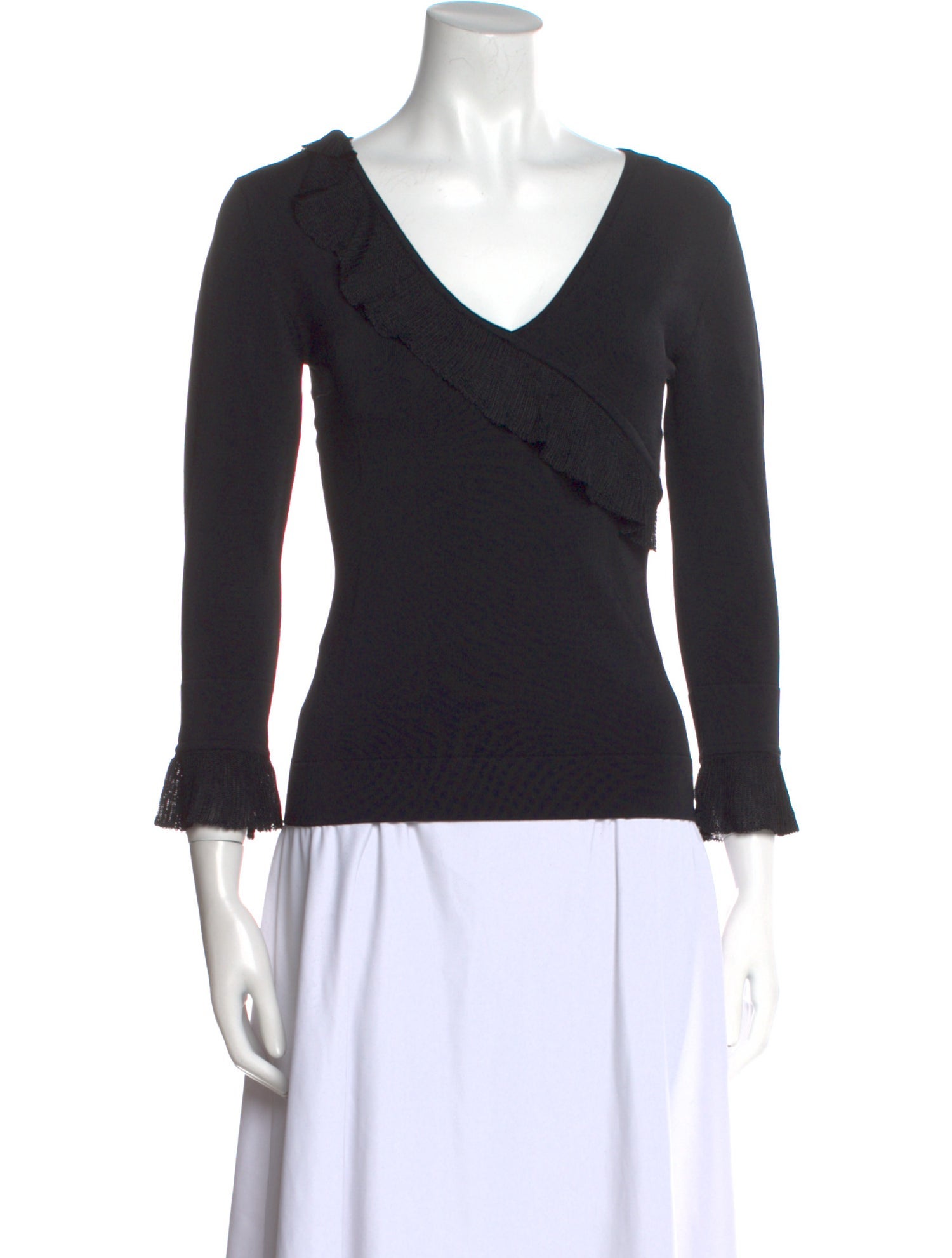 Herve Leger V-Neck Three-Quarter Sleeve Top