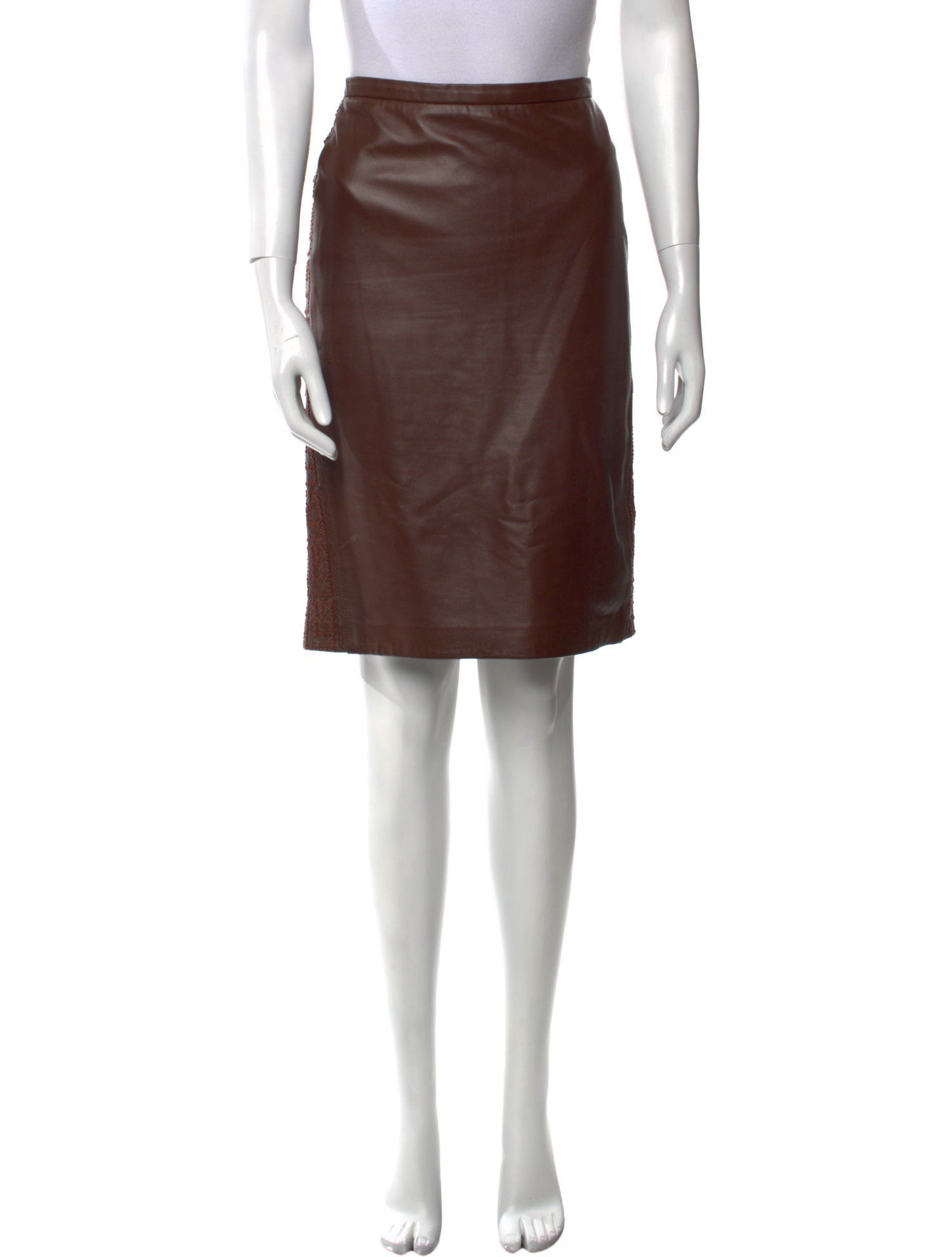 Herve Leger Leather Knee-Length Skirt