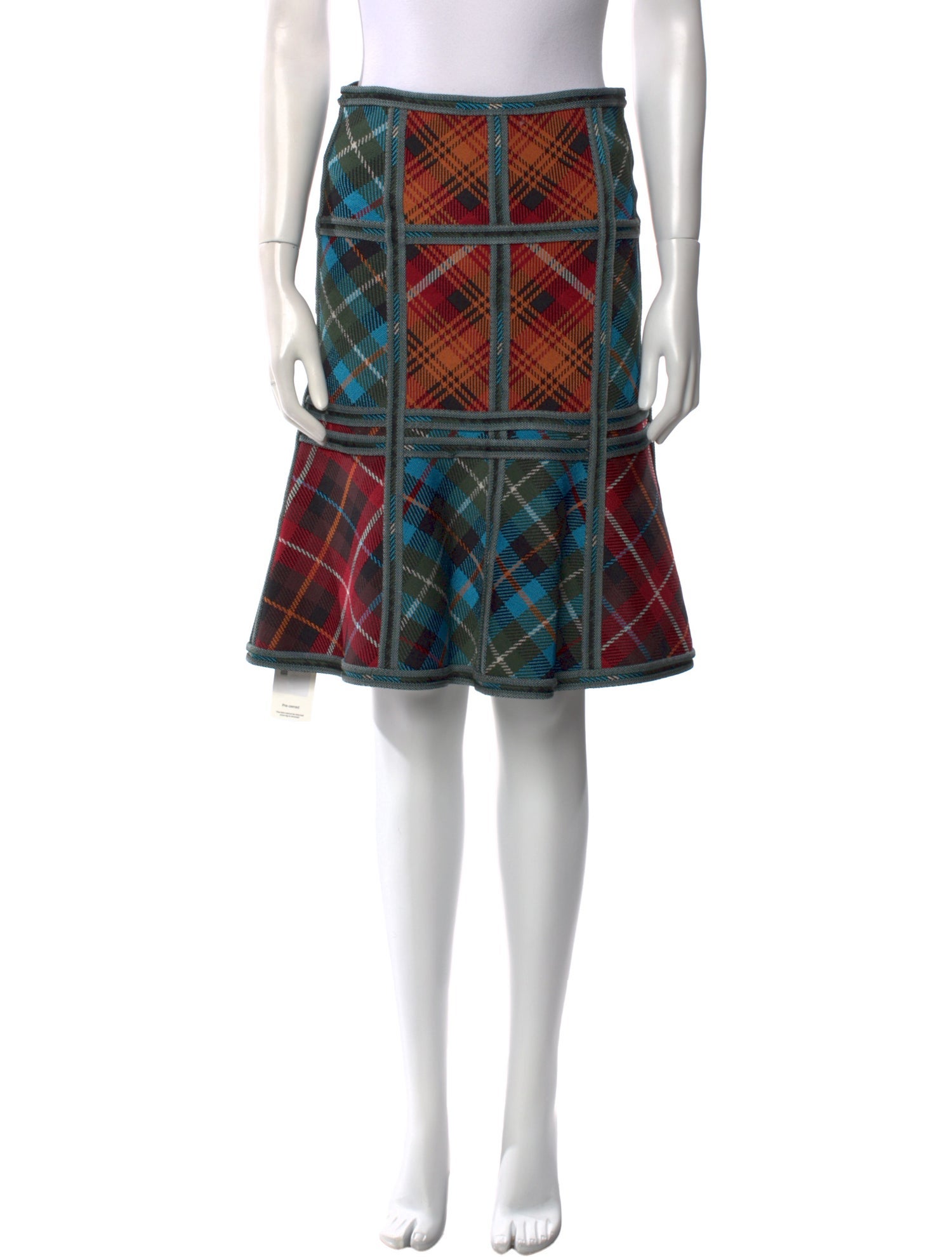 Herve Leger Plaid Print Knee-Length Skirt