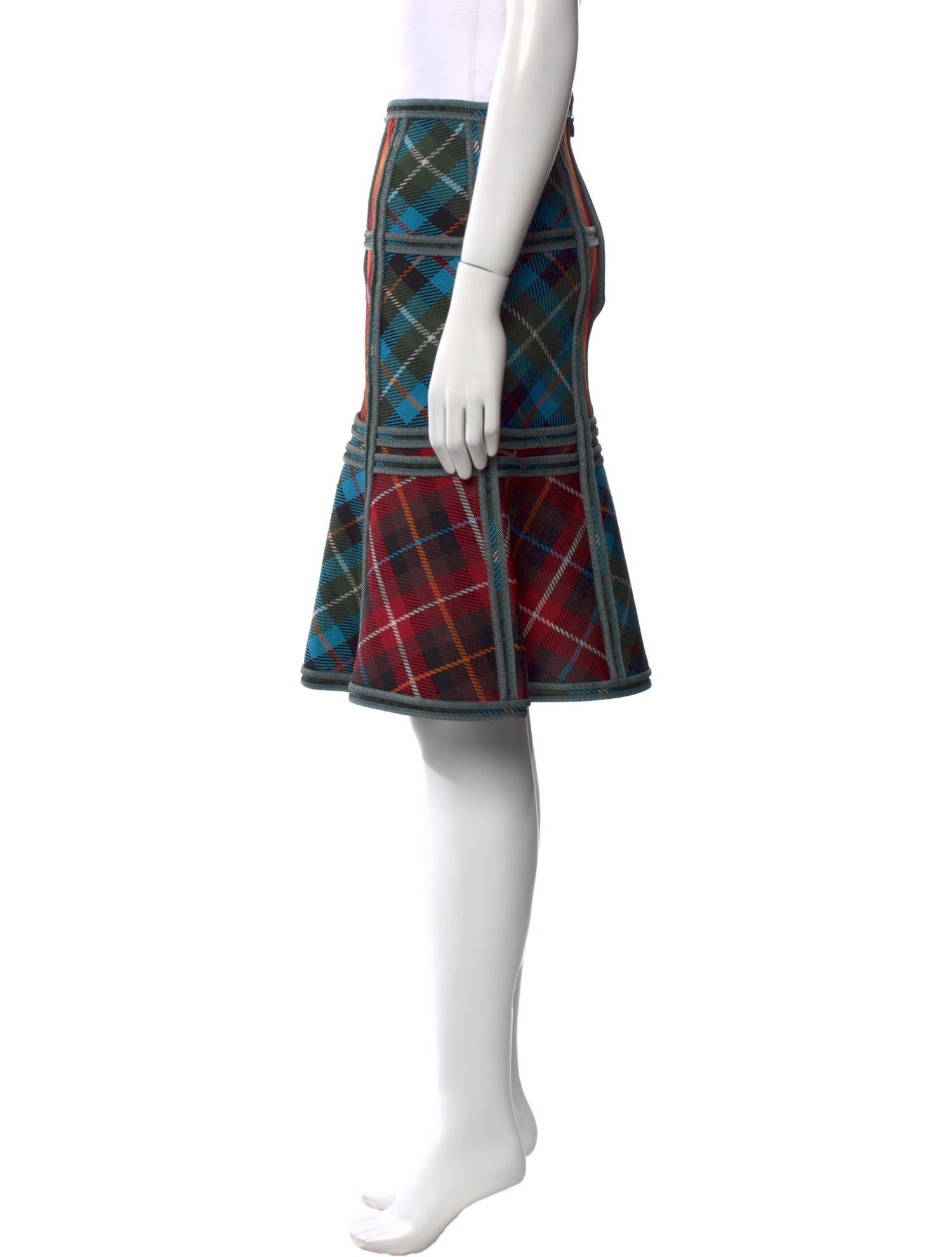 Herve Leger Plaid Print Knee-Length Skirt