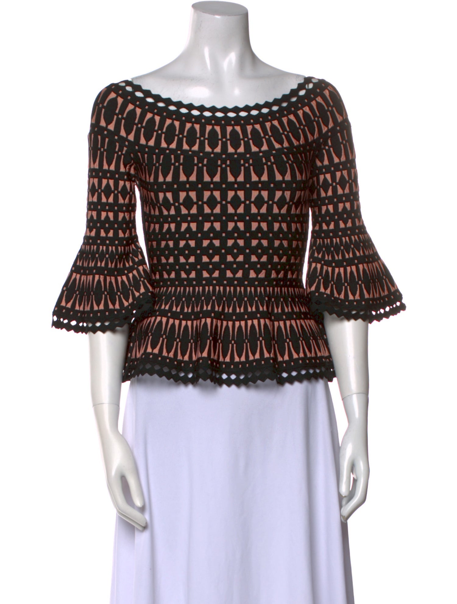 Herve Leger Scoop Neck Three-Quarter Sleeve Crop Top