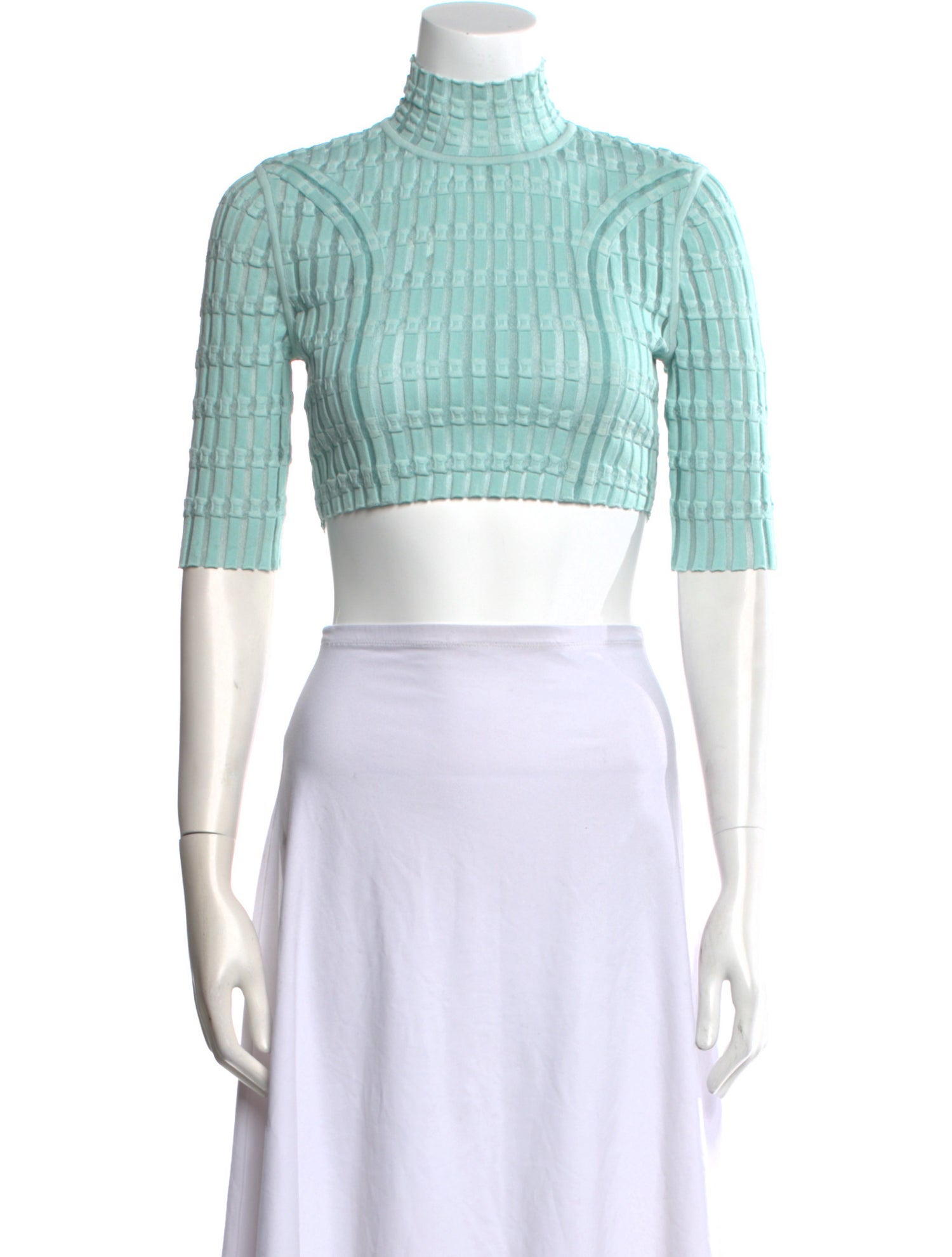 Herve Leger Mock Neck Three-Quarter Sleeve Crop Top