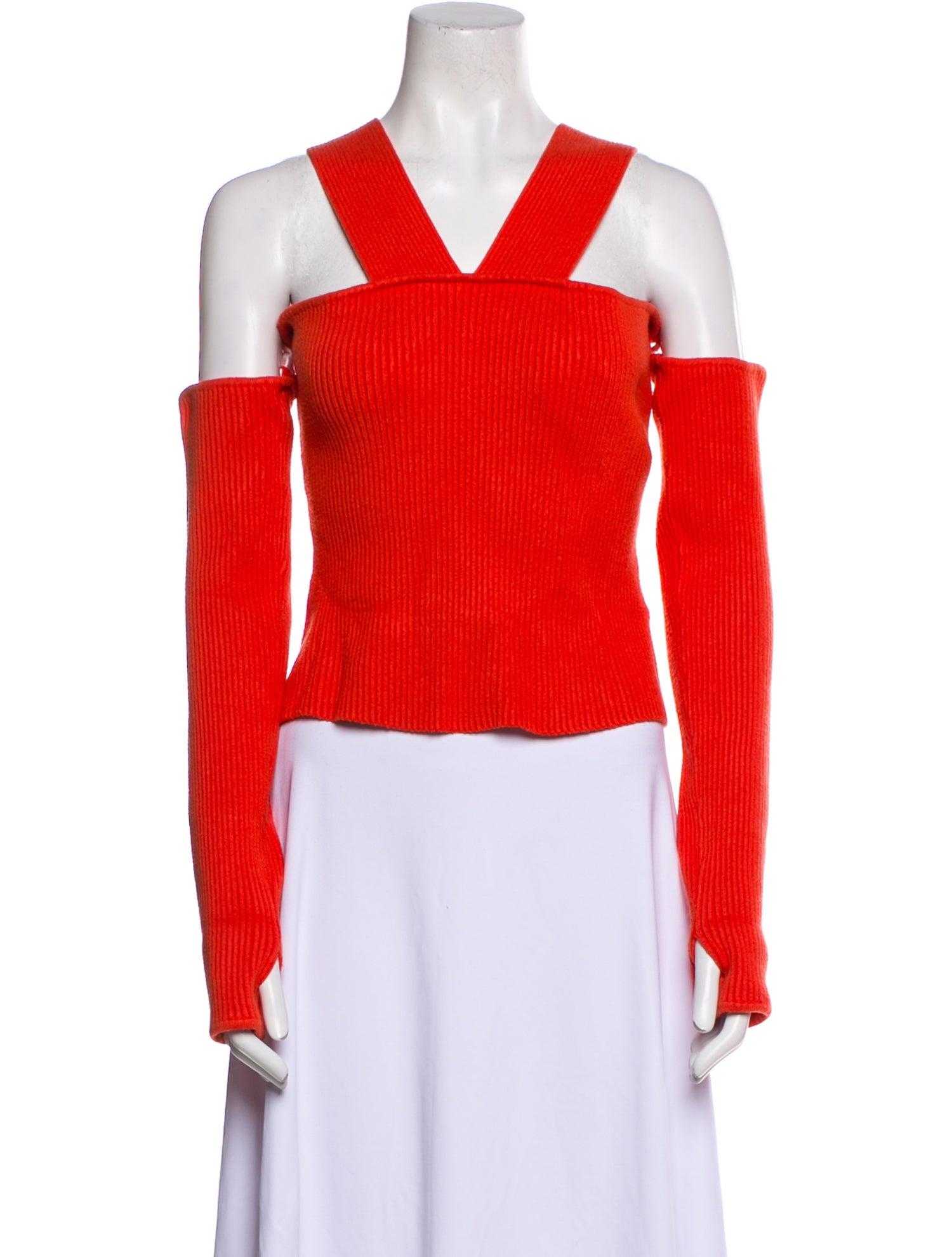 Hervé by Hervé Léger Square Neckline Long Sleeve Crop Top