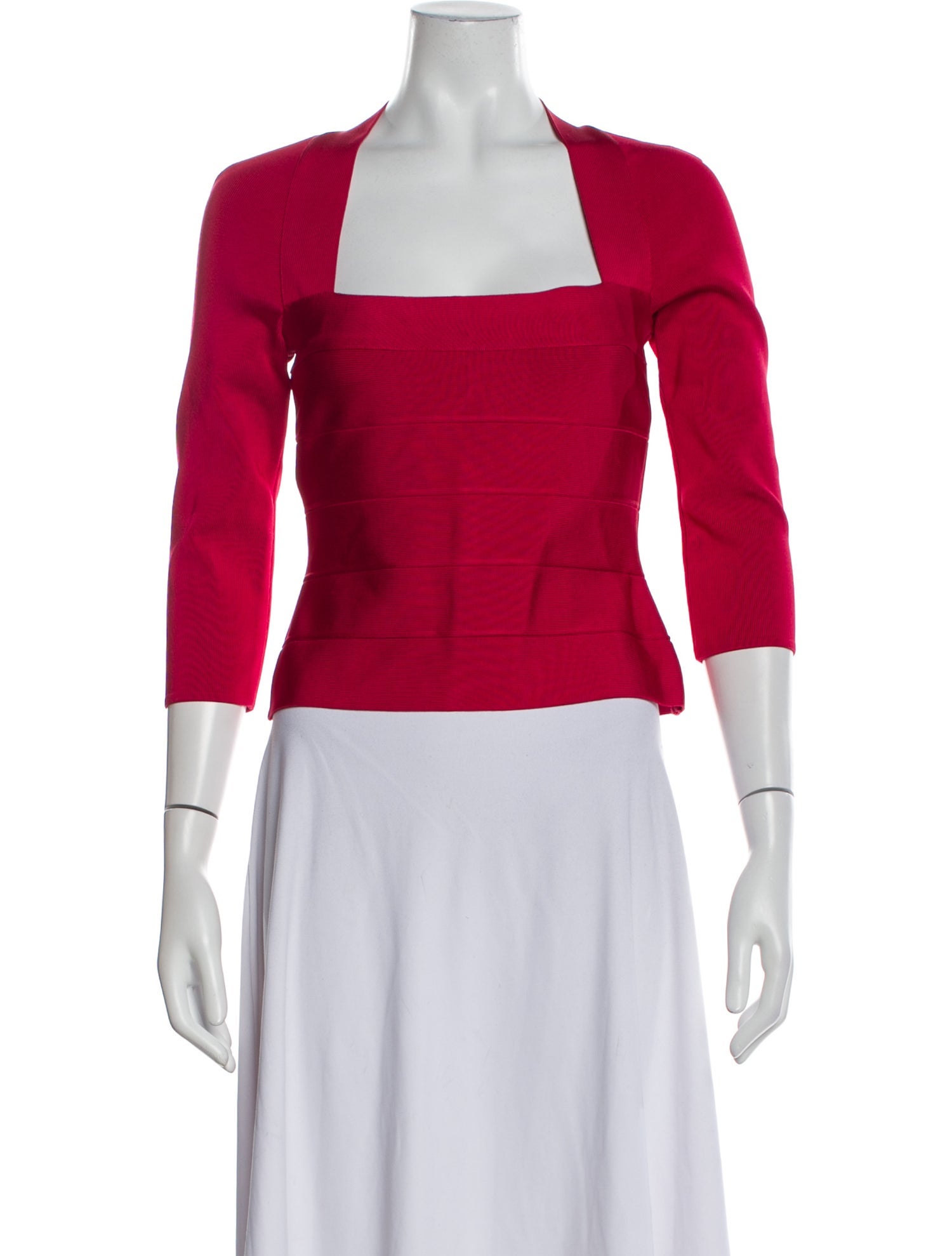 Herve Leger Square Neckline Three-Quarter Sleeve Crop Top w/ Tags