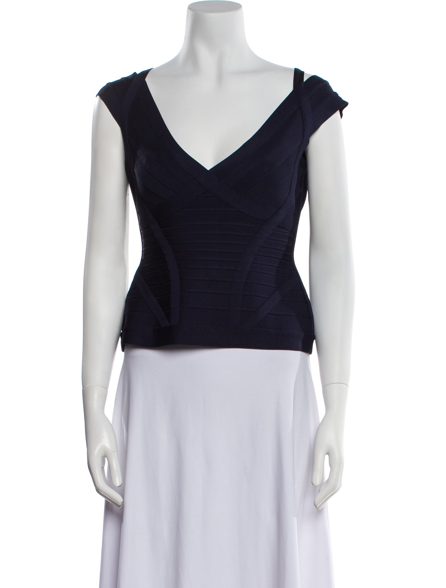 Herve Leger V-Neck Short Sleeve Top