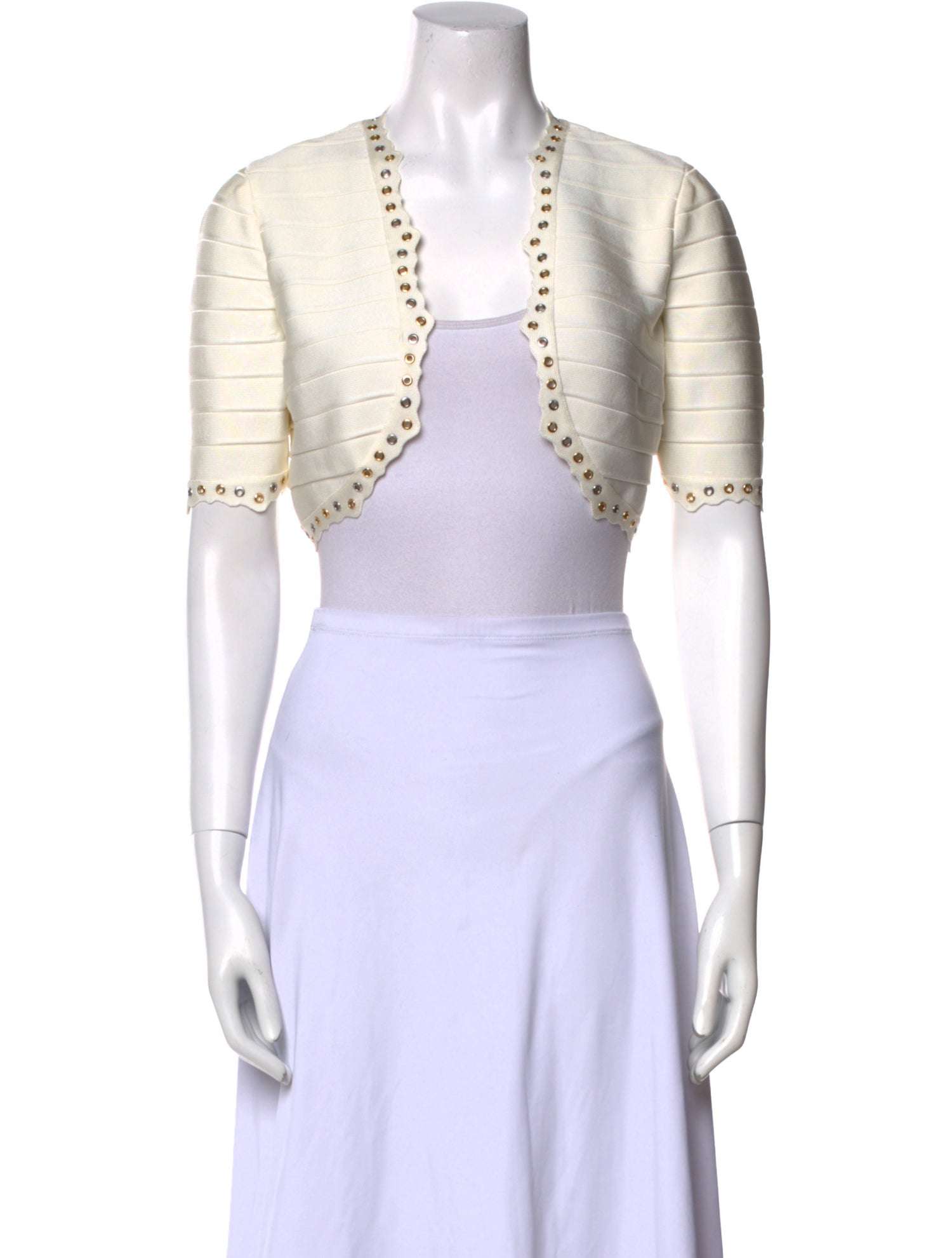 Herve Leger V-Neck Short Sleeve Crop Top