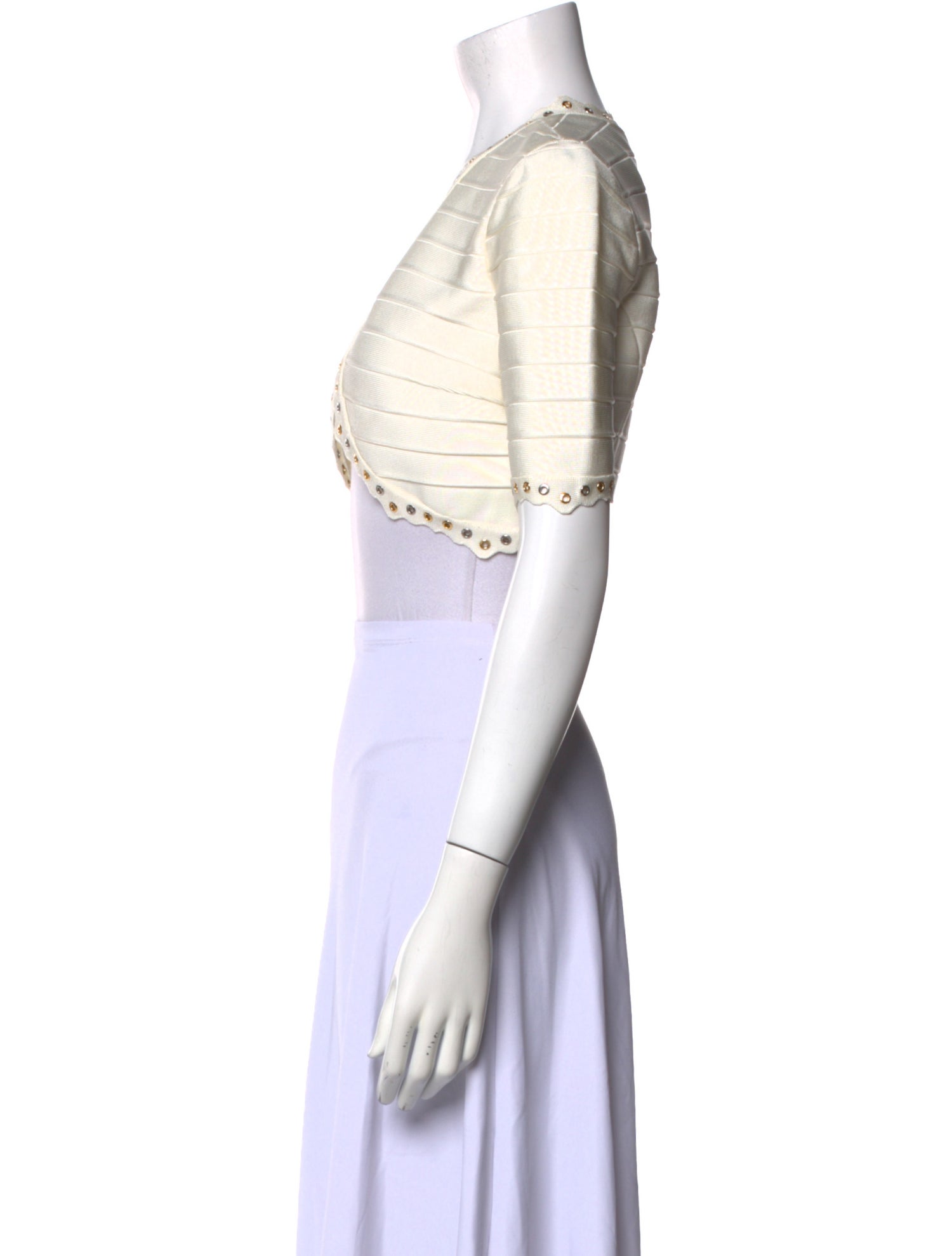 Herve Leger V-Neck Short Sleeve Crop Top