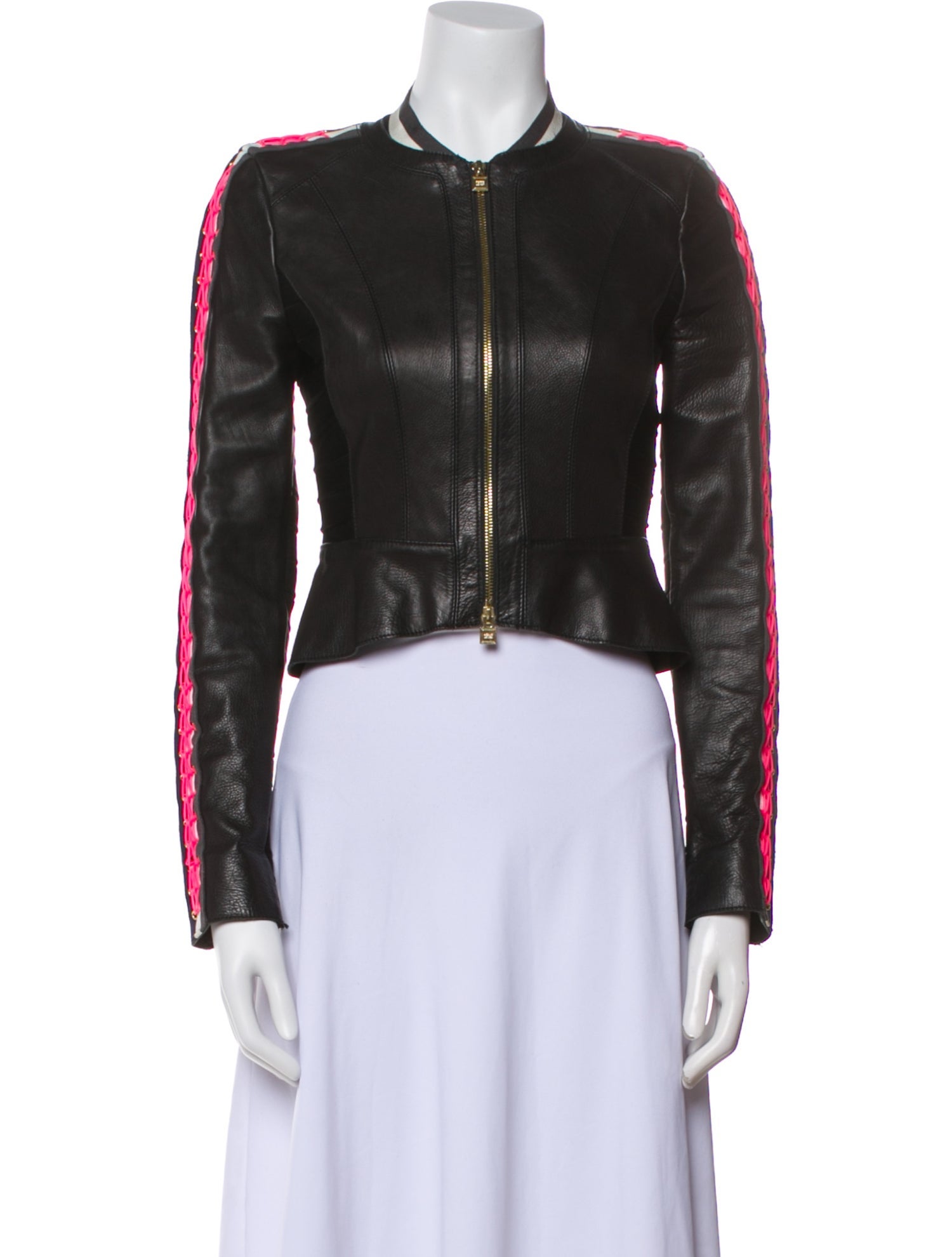 Herve Leger Leather Colorblock Pattern Biker Jacket