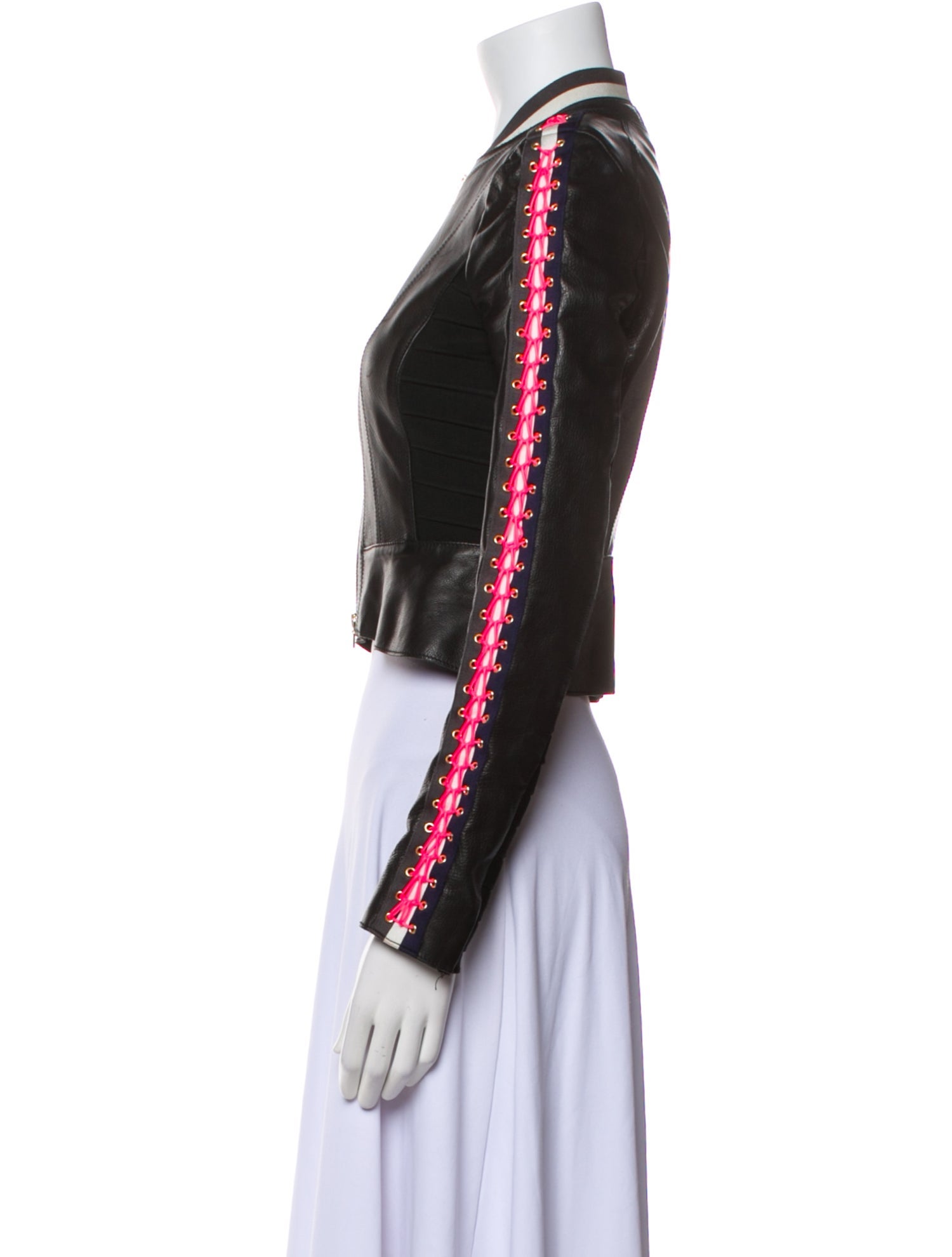 Herve Leger Leather Colorblock Pattern Biker Jacket