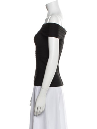 Herve Leger Off-The-Shoulder Short Sleeve Top