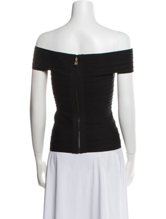 Herve Leger Off-The-Shoulder Short Sleeve Top