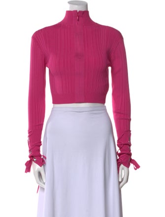 Herve Leger Mock Neck Long Sleeve Crop Top