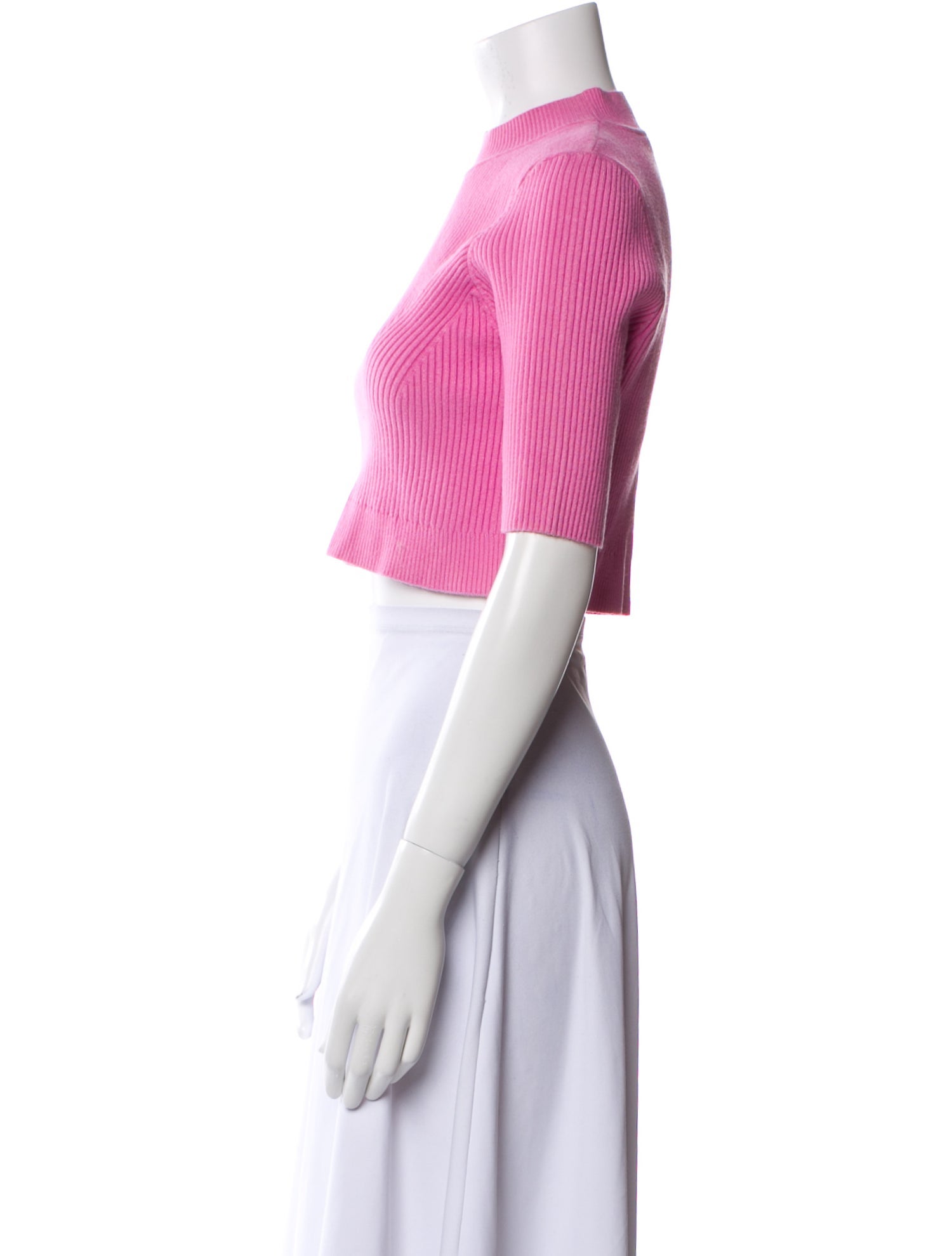 Herve Leger Mock Neck Short Sleeve Crop Top