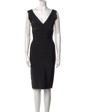 Herve Leger V-Neck Knee-Length Dress