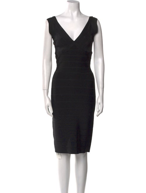 Herve Leger V-Neck Knee-Length Dress